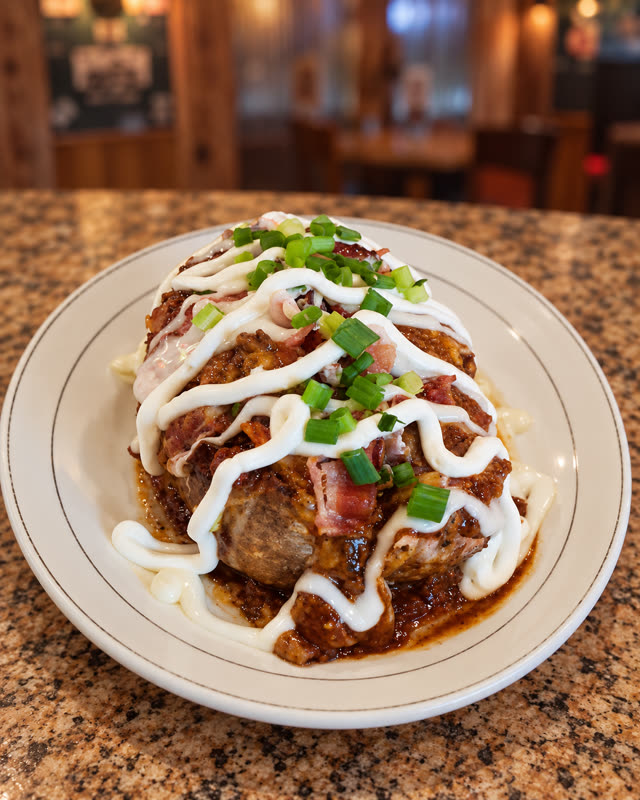 Loaded baked potato with barbecue pork