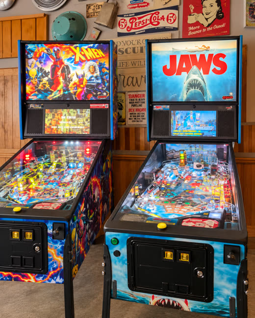 Pinball machines, including Jaws