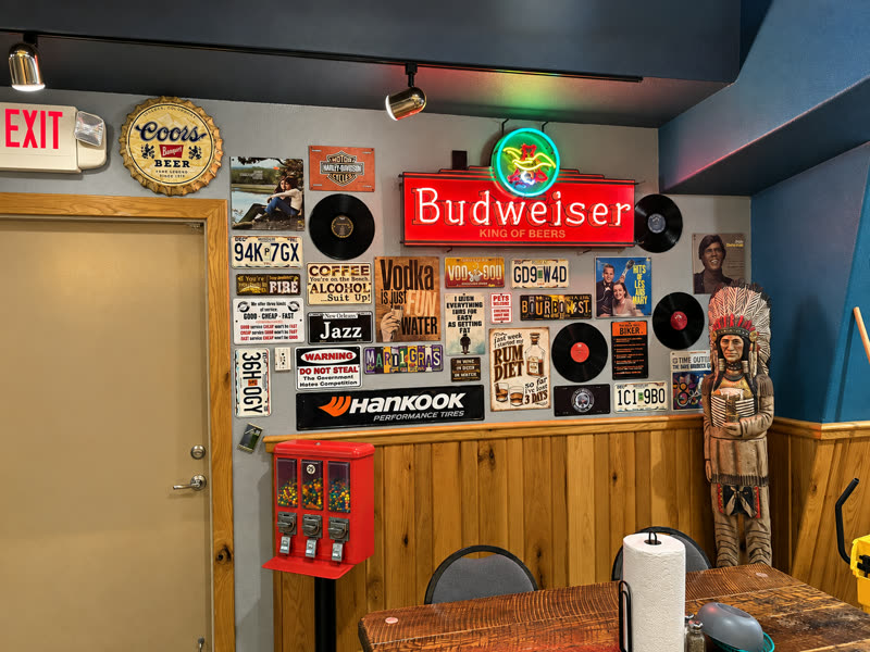 Budweiser neon and the memorabilia wall